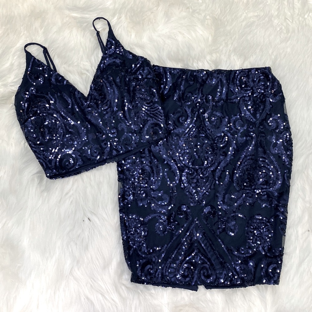 Windsor Navy Sequin Skirt Set
